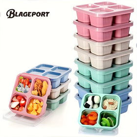12-Piece Bento Snack Containers – 4-Compartment Wheat Straw Lunch Boxes with Lids for Meal Prep and Food Storage